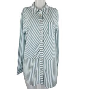 Soft Surroundings Mint Green Striped Lightweight Long Sleeve Blouse XL